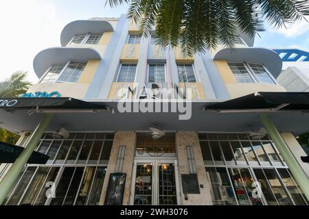 Art Deco Marlin Hotel in South Beach, Miami, Florida. Stockfoto