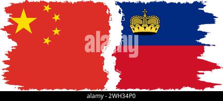 Liechtenstein und China Grunge Flaggen Verbindung, Vektor Stock Vektor