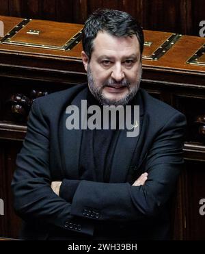 Roma, Italien. Februar 2024. Foto Roberto Monaldo/LaPresse07-02-2024 Roma Politica Camera dei deputati - Fragestunde Nella foto Matteo Salvini 07-02-2024 Rom (Italien) Politik Abgeordnetenkammer - Fragestunde im Bild Matteo Salvini Credit: LaPresse/Alamy Live News Stockfoto