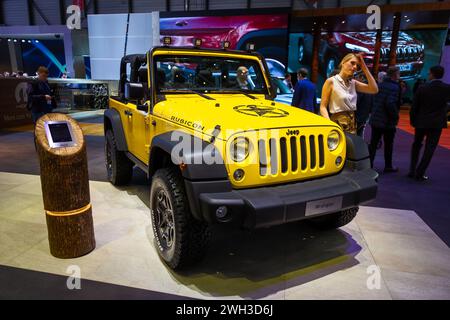 Jeep Wrangler Rubicon Car auf dem Genfer Automobilsalon. Schweiz - 4. März 2015. Stockfoto