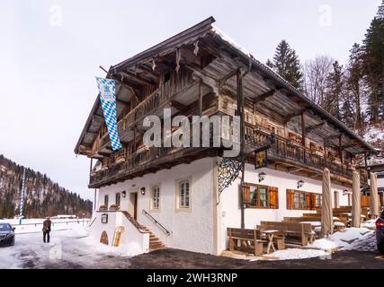 Altes Kurbad im ehemaligen Kurort Wildbad Kreuth, Schnee Kreuth Oberbayern, Tegernsee-Schliersee Bayern, Bayern Deutschland Stockfoto