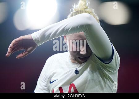 Eveliina Summanen von Tottenham Hotspur reagiert beim Viertelfinalspiel des FA Women's Continental Tyres League Cup in der Brisbane Road, London. Bilddatum: Mittwoch, 7. Februar 2024. Stockfoto