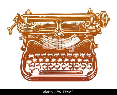 Vintage-Schreibmaschine. Mechanische Retro-Ausrüstung. Handgezeichnete Vektorgrafik Stock Vektor