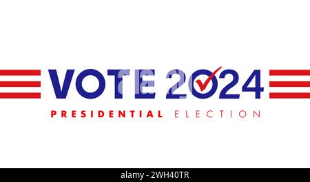 Abstimmung 2024, Präsidentschaftswahl USA Konzept. Wahltag am 5. November 2024, Banner mit Typografie und roten Streifen Stock Vektor