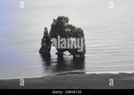 Hvítserkur-Felsformation – ein Basaltstapel entlang der Ostküste der Halbinsel Vatnsnes im Nordwesten Islands Stockfoto