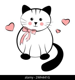 Katze mit rosa Schleife auf weißem Hintergrund Stock Vektor