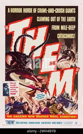 Sie! (1954) Regie führte Gordon Douglas mit James Whitmore, Edmund Gwenn und Joan Weldon. Die frühesten Atomtests in New Mexico lassen gewöhnliche Ameisen zu riesigen menschenfressenden Monstern mutieren, die die Zivilisation bedrohen. Foto eines originalen Leinenlagers, vollständig restauriert aus dem Jahr 1954, ein Blatt US-Poster. ***NUR REDAKTIONELLE VERWENDUNG*** Guthaben: BFA / Private Collection / Warner Bros Stockfoto