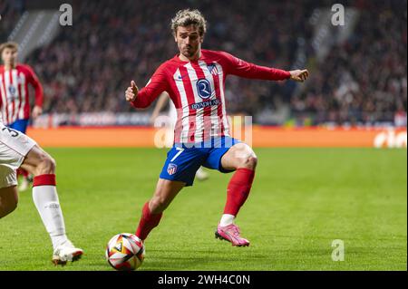 Madrid, Spanien. Februar 2024. Antoine Griezmann von Atletico Madrid, der während des Fußballspiels im Halbfinale des Copa del Rey-Turniers zwischen Atletico Madrid und Athletic Bilbao im spanischen Estadio Metropolitano gespielt wurde. Quelle: Unabhängige Fotoagentur/Alamy Live News Stockfoto