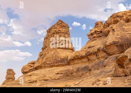 Naher Osten, Saudi-Arabien, Provinz Hail, Jubbah. Felsformation am ob Sinman Mountain. Stockfoto