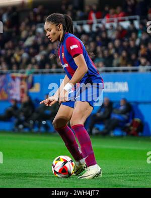 Barcelona, Spanien. Februar 2024. Barcelona, Spanien, 7. Februar 2024: Salma Parralluelo (7 Barcelona) in Aktion während des Copa de la Reina Fußballspiels zwischen dem FC Barcelona und Sevilla FC im Johan Cruyff Stadium in Barcelona, Spanien (Judit Cartiel/SPP) Credit: SPP Sport Press Photo. /Alamy Live News Stockfoto