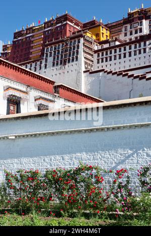 Einst Heimat des Dalai Lama, wurde Potala Palace 1994 zum UNESCO-Weltkulturerbe erklärt und ist eine beliebte Touristenattraktion in Lhasa. Stockfoto