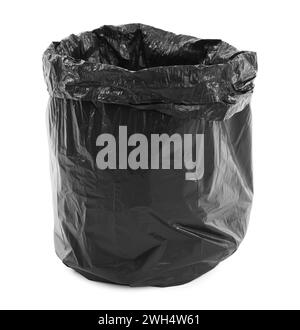 Schwarzer Plastikmüllbeutel isoliert auf weiß Stockfoto