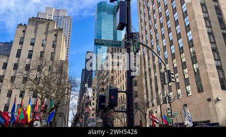 Skyline von Manhattan vom Rockefeller Center in New York City. Stockfoto