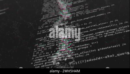 Bild der dna über Datenverarbeitung auf schwarzem Hintergrund Stockfoto
