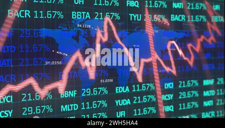 Bild der Datenverarbeitung auf Weltkarte Stockfoto