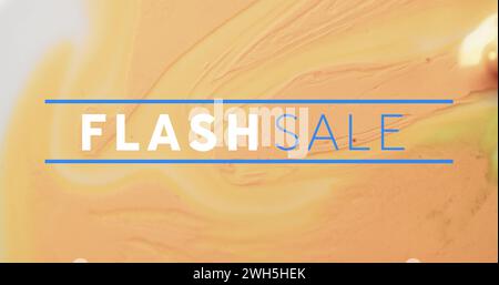 Bild: Flash-Verkaufstext auf orangefarbenem flüssigem Hintergrund Stockfoto
