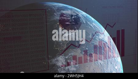 Bild von Statistiken und Datenverarbeitung auf der ganzen Welt Stockfoto