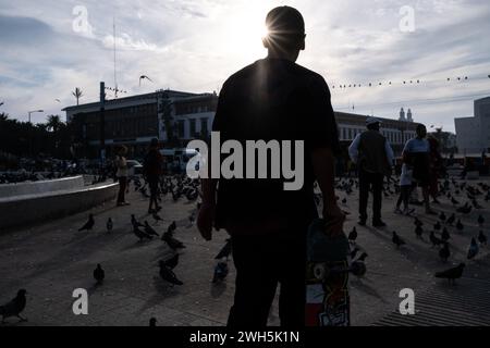 Marokko, Casablanca am 2023-10-05. Immersive Reportage mit einer Gruppe junger Skateboarder in der Metropole Casablanca, die den urbanen Auftritt dokumentiert Stockfoto