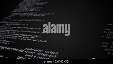 Bild des Verbindungsnetzes über wissenschaftliche Datenverarbeitung auf schwarzem Hintergrund Stockfoto