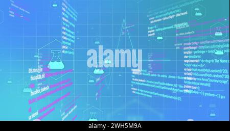 Bild medizinischer Symbole und Datenverarbeitung auf blauem Hintergrund Stockfoto