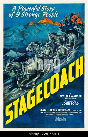 Theaterposter für die amerikanische Veröffentlichung des Films Stagecoach aus dem Jahr 1939 Stockfoto