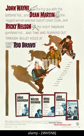 Theaterposter für die amerikanische Veröffentlichung des Films Rio Bravo feat John Wayne, Dean Martin, Ricky Nelson aus dem Jahr 1959 Stockfoto