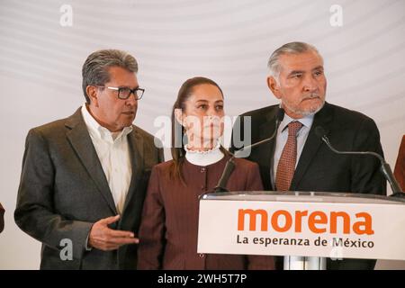 Claudia Sheinbaum Mexicos Vorkandidat Pressekonferenz 6. Februar 2024, Mexiko-Stadt: Claudia Sheinbaum, Vorkandidatin für die Präsidentschaft Mexikos für die Koalition Let s Keep Making History, gab während einer Pressekonferenz ihre Position zu den Initiativen bekannt, die Präsident Andres Manuel Lopez Obrador der Abgeordnetenkammer im Camino Real Pedregal Hotel Mexico City Mexiko-Stadt Mexiko-Stadt vorgestellt hat Copyright: xJosexLuisxToralesxEyepixGroupx Stockfoto