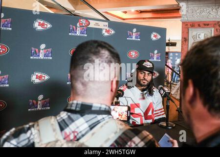 San Francisco 49ers Linebacker Fred Warner während eines Medientages im Hilton Lake Las Vegas Resort and Spa, Henderson. Bilddatum: Mittwoch, 7. Februar 2024. Stockfoto