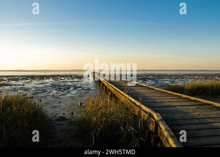 Ein Jetty in Dangast an der Jade Bay an der deutschen Nordseeküste. Stockfoto