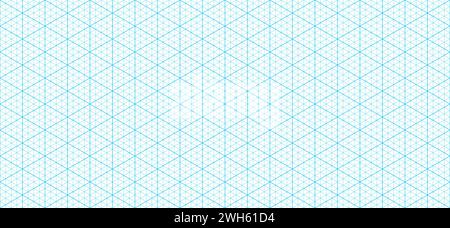 Isometrisches dreieckiges Papierrastermuster oder Diagramm-Blueprint-Vektor-Hintergrund. Papier mit isometrischem Dreieckmuster und Linealen für Führungslinien, technisches Zeichenblatt für Konstruktionen oder Architekturzeichnungen Stock Vektor