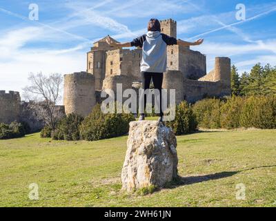 Burg Loarre romanische mittelalterliche romanische Verteidigungsanlage Huesca Aragon Spanien eine der am besten erhaltenen mittelalterlichen Burgen Spaniens Stockfoto