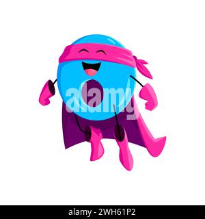 Comic Mathe Zahl Null Superheldencharakter. Isolierte Vektor Schule Zahl 0 Vigilante Persönlichkeit mit verspieltem lächelndem Gesicht und hellblauer Farbe, perfekt für Kinder Lernspiele Stock Vektor