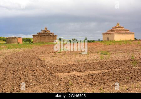 Villarrin de Campos, Taubenschläge. Provinz Zamora, Castilla y Leon, Spanien. Stockfoto