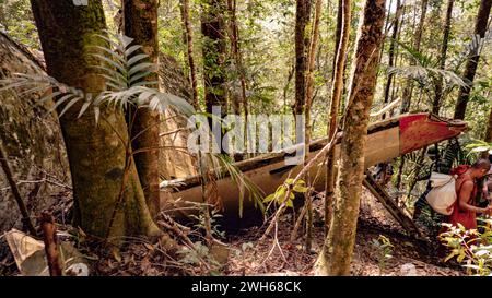 Das Wrack eines abgestürzten Passagierflugzeugs. Das Flugzeug fiel zu Boden. Stockfoto