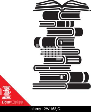 Hoher Stapel von Büchern Glyphe Icon Stil Vektor Illustration für Read A Book Day am 6. September. Stock Vektor