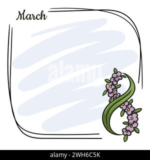 Rahmen für Grußkarte zum Frauentag mit der Nummer 8 aus Blättern und Blumen Stock Vektor