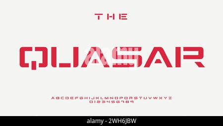 Schablonenbreites Alphabet, innovative futuristische Buchstaben, scharfe architektonische Schriftart für ein eindrucksvolles modernes Logo, trendige, zeitgenössische Überschrift, strukturiert Stock Vektor