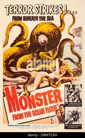Monsterfilm aus den 1950er Jahren – Monster vom Meeresboden (Lippert, 1954) Terror Strikes! Oldtimer-Filmposter. SCI-Fi-Film Stockfoto