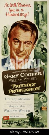 Vintage-Filmplakat für das 1956 Film Friendly Persuasion-Kunststück Gary Cooper und Anthony Perkins Stockfoto