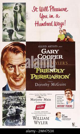 Vintage-Filmplakat zum Film Friendly Persuasion von 1956 mit Gary Cooper und Anthony Perkins Stockfoto