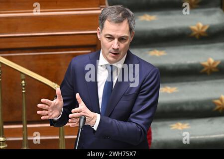 Brüssel, Belgien Februar 2024. Premierminister Alexander de Croo im Rahmen einer Plenartagung der Kammer im Bundesparlament in Brüssel am Donnerstag, den 08. Februar 2024. BELGA PHOTO ERIC LALMAND Credit: Belga News Agency/Alamy Live News Stockfoto