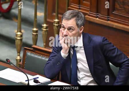 Brüssel, Belgien Februar 2024. Premierminister Alexander de Croo im Rahmen einer Plenartagung der Kammer im Bundesparlament in Brüssel am Donnerstag, den 08. Februar 2024. BELGA PHOTO ERIC LALMAND Credit: Belga News Agency/Alamy Live News Stockfoto