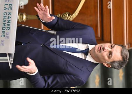 Brüssel, Belgien Februar 2024. Premierminister Alexander de Croo im Rahmen einer Plenartagung der Kammer im Bundesparlament in Brüssel am Donnerstag, den 08. Februar 2024. BELGA PHOTO ERIC LALMAND Credit: Belga News Agency/Alamy Live News Stockfoto