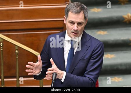 Brüssel, Belgien Februar 2024. Premierminister Alexander de Croo im Rahmen einer Plenartagung der Kammer im Bundesparlament in Brüssel am Donnerstag, den 08. Februar 2024. BELGA PHOTO ERIC LALMAND Credit: Belga News Agency/Alamy Live News Stockfoto