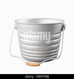 3D-Garteneimer aus Metall zur Hydration von Pflanzen. Symbol isoliert auf weißem Hintergrund. 3D-Darstellung. Beschneidungspfad Stockfoto