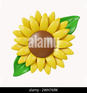 3D Sonnenblumen .Symbol isoliert auf weißem Hintergrund. 3D-Darstellung. Beschneidungspfad. Stockfoto