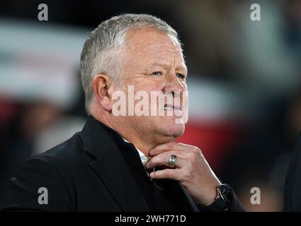 Aktenfoto vom 03.02.2024 des Sheffield United-Managers Chris Wilder, der sagt, er und seine kämpfende Seite müssten ihre Kritik akzeptieren und „auf das Kinn nehmen“. Ausgabedatum: Donnerstag, 8. Februar 2024. Stockfoto