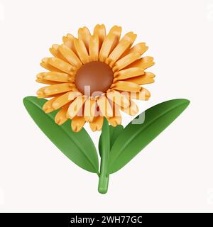 3D Sonnenblumen .Symbol isoliert auf weißem Hintergrund. 3D-Darstellung. Beschneidungspfad. Stockfoto