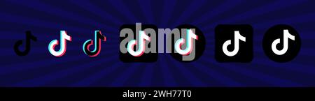 Sammlung von schwarzen Tik Tok Symbolen. Social-Media-Logo. Strichkunst und flacher Stil isoliert auf weißem Hintergrund. Vektorzeilensymbol für Unternehmen und Werbung Stock Vektor