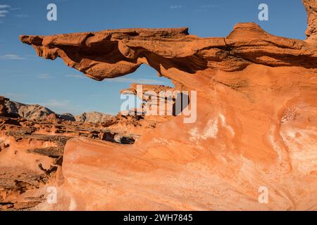 Zerbrechliche erodierte aztekische Sandsteinformationen in Little Finland, Gold Butte National Monument, Nevada. Stockfoto